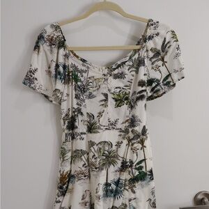 Zara Botanical Print Mini Dress Square Neck Size Small